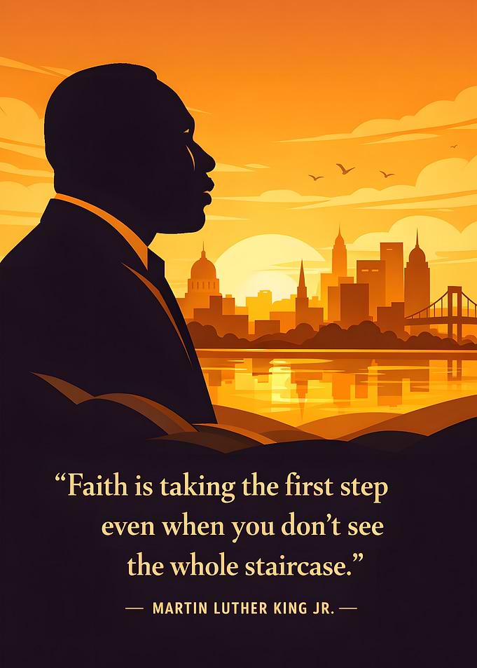 Martin Luther King Jr. quote with cityscape