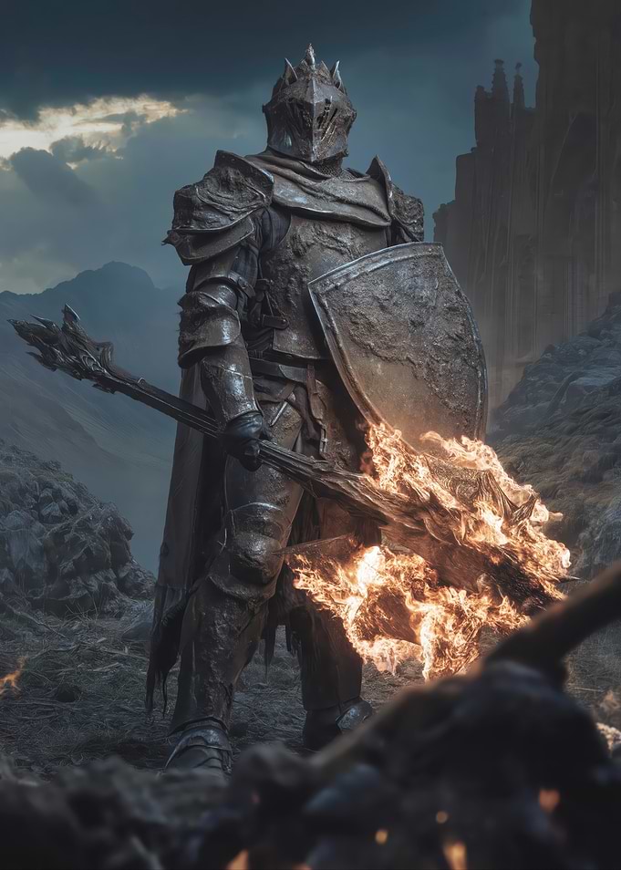 Knight with Flaming Weapon