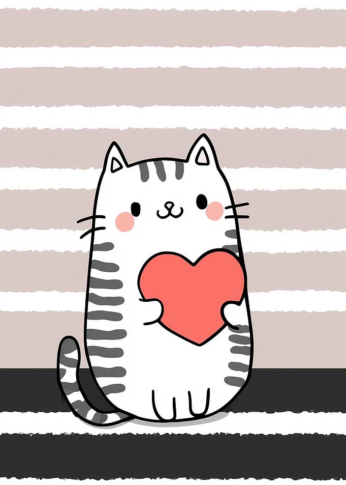 Cute Cat Holding a Heart
