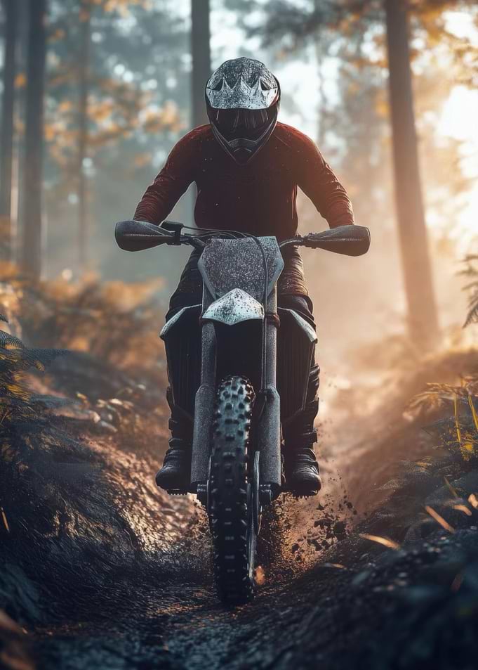 Motocross Rider on Forest Trail