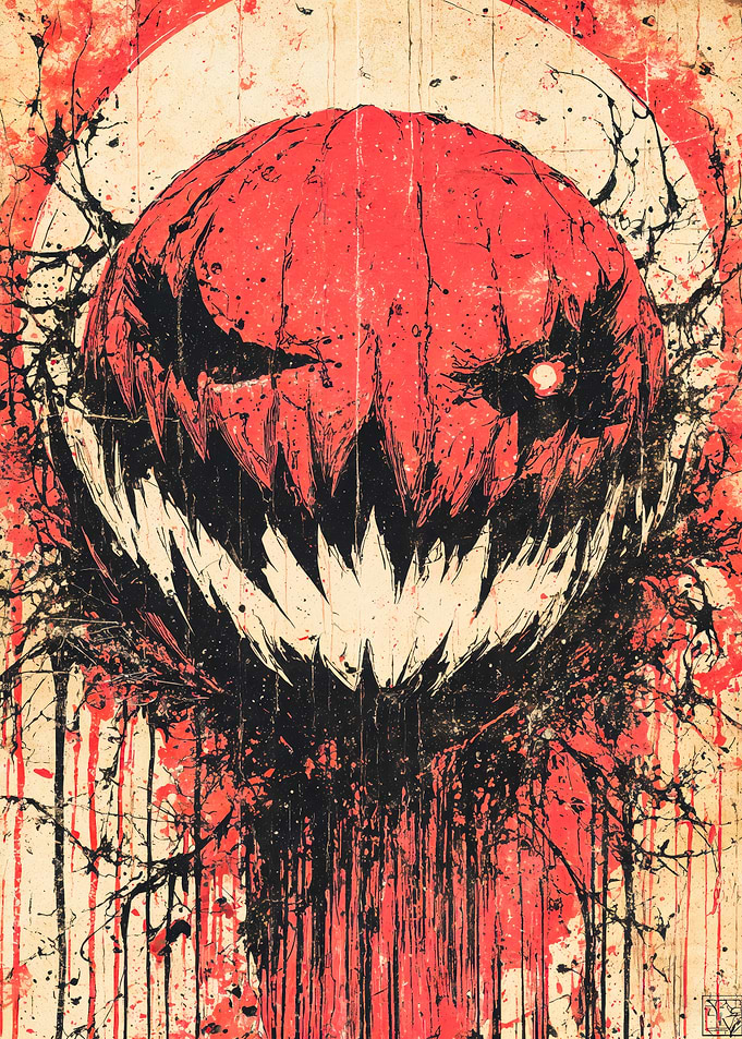 Scary Gritty Pumpkin Head Illustration