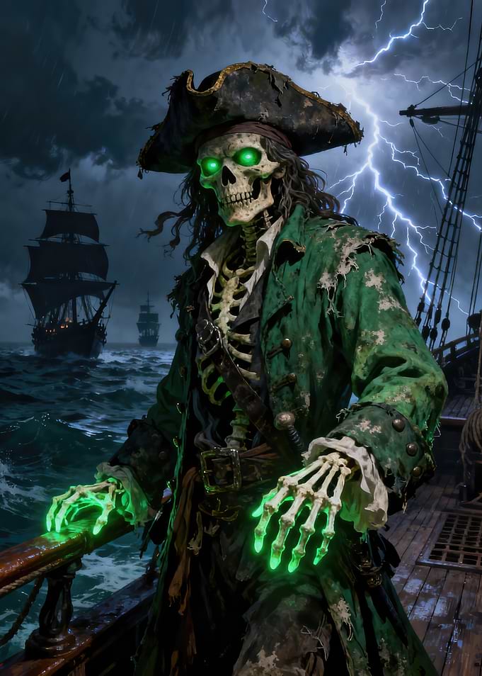 Undead Pirate Captain in a Storm
