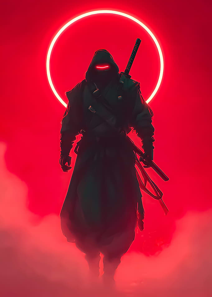 Mysterious Ninja in Red Neon Circle
