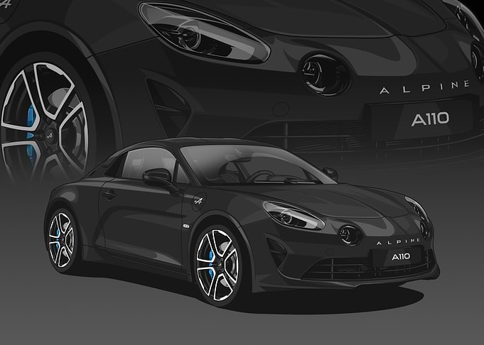 Black Alpine A110 Sports Car Illustration