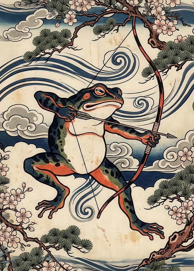 Frog Archer with Cherry Blossoms