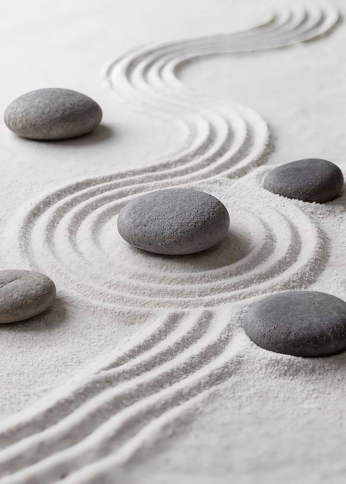 Zen Garden with Raked Sand and Stones
