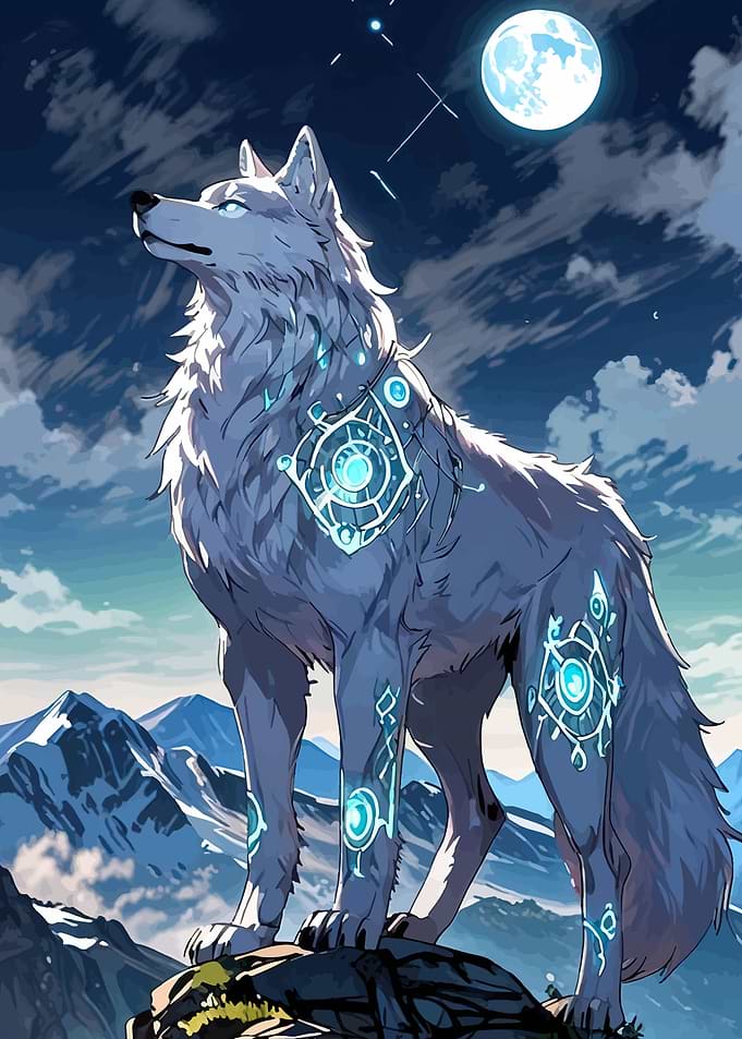 Mystical Wolf Under the Moon