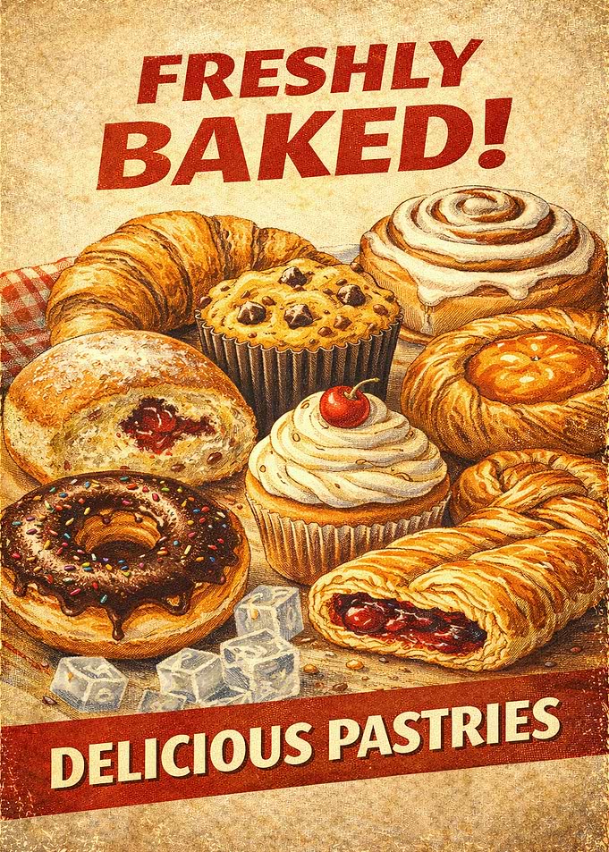 Freshly Baked Delicious Pastries Poster