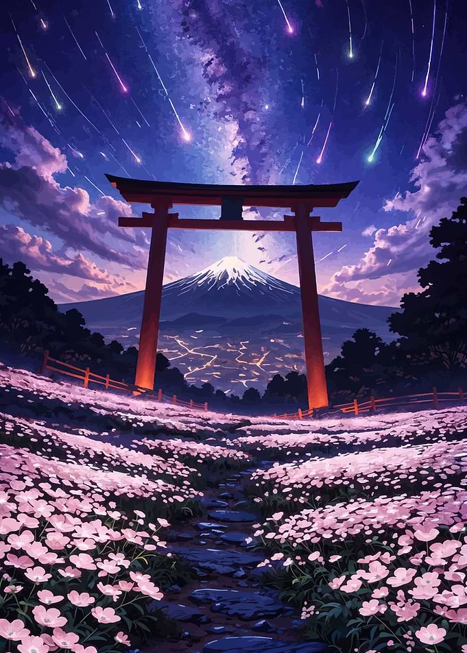 Mount Fuji Under Meteor Shower