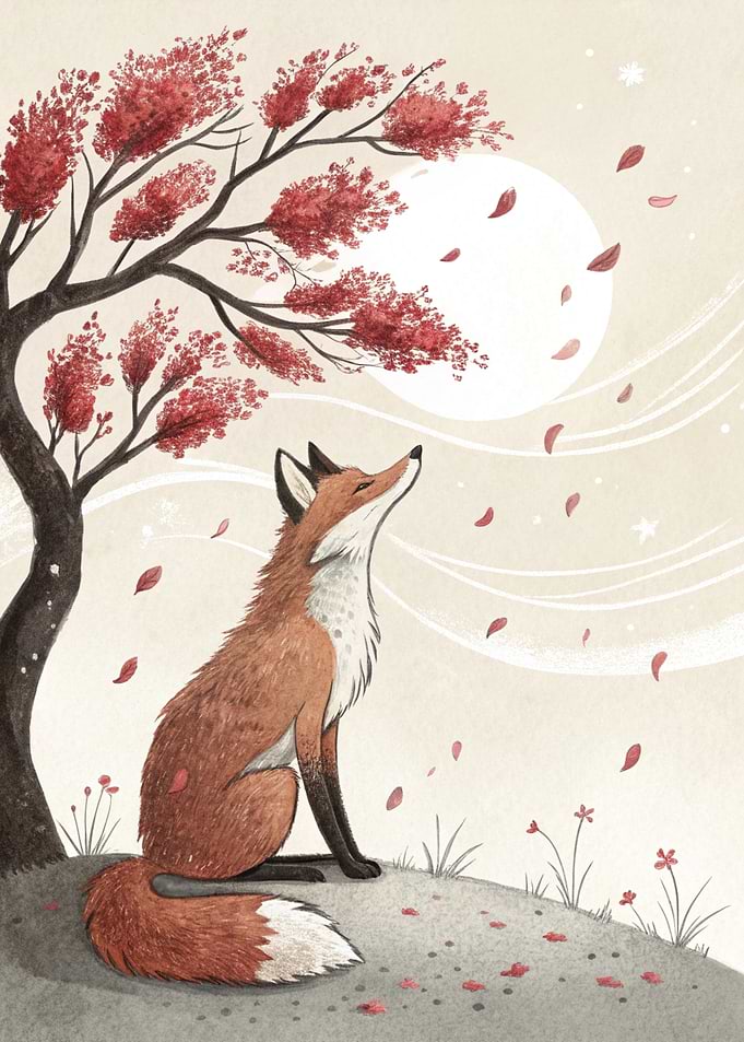 Fox Under Autumn Tree