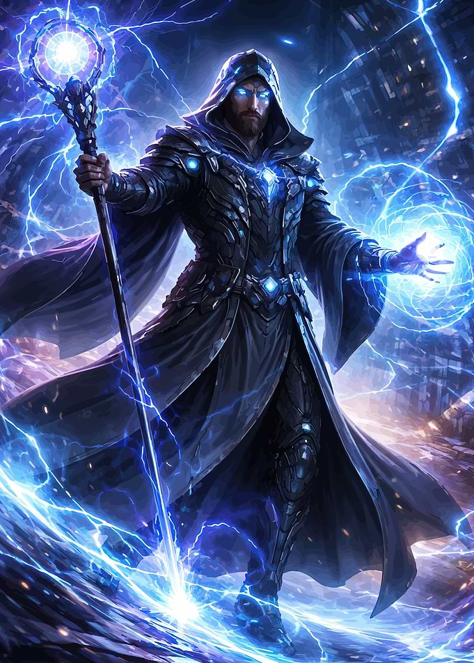 Mage casting lightning spells