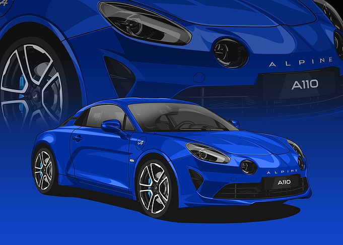 Blue Alpine A110 Sports Car Illustration