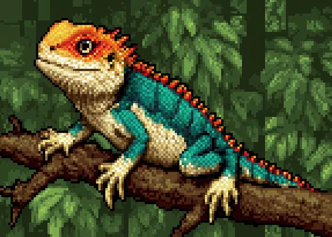 Pixel Art Lizard on a Branch