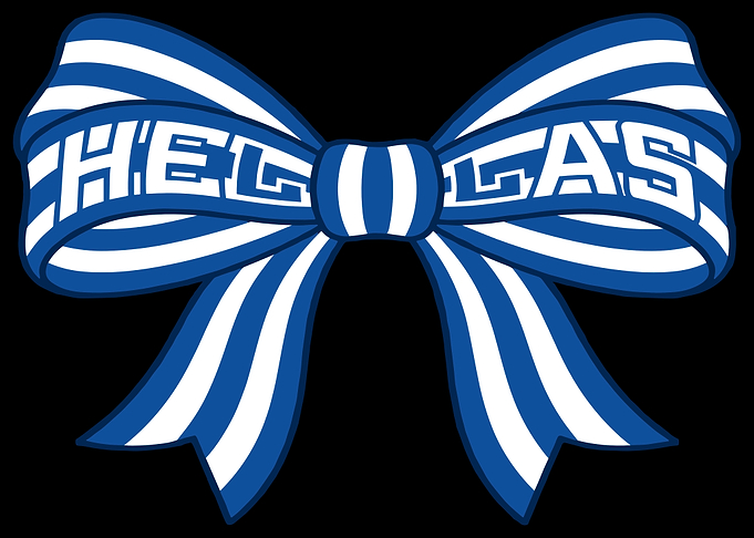 Blue and white striped bow with text