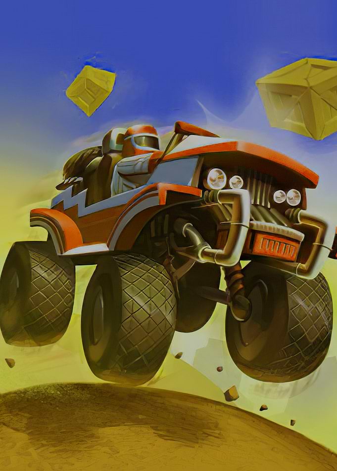 Monster Truck Racing in a Desert Landscape