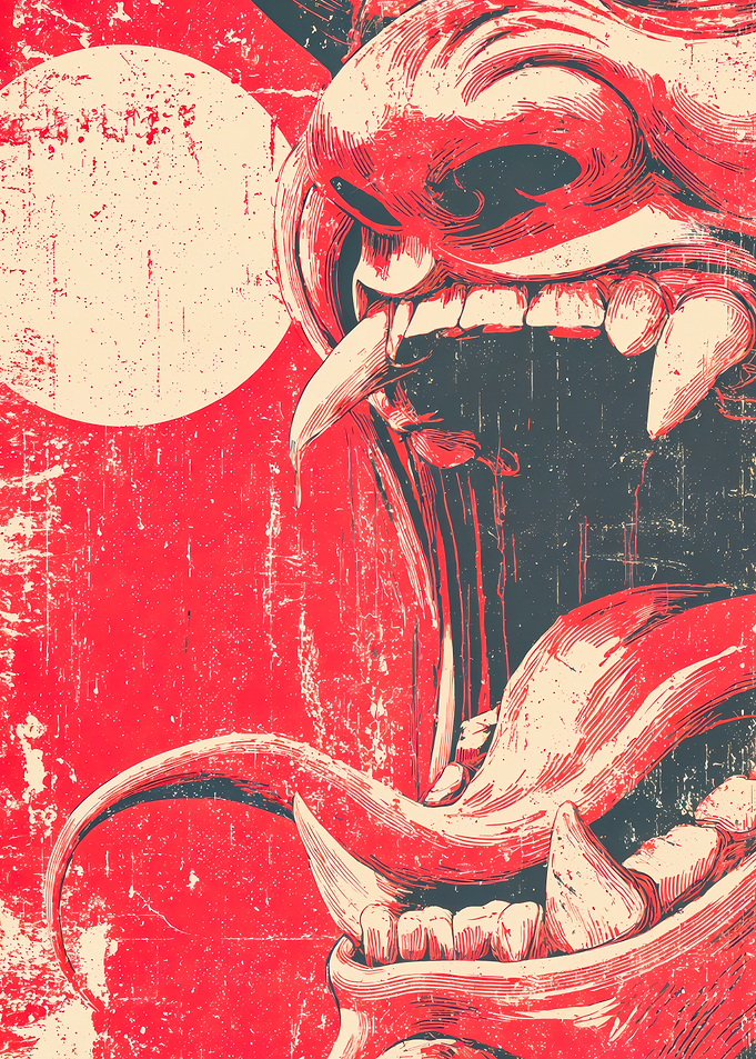 Screaming Oni Demon Mouth Illustration