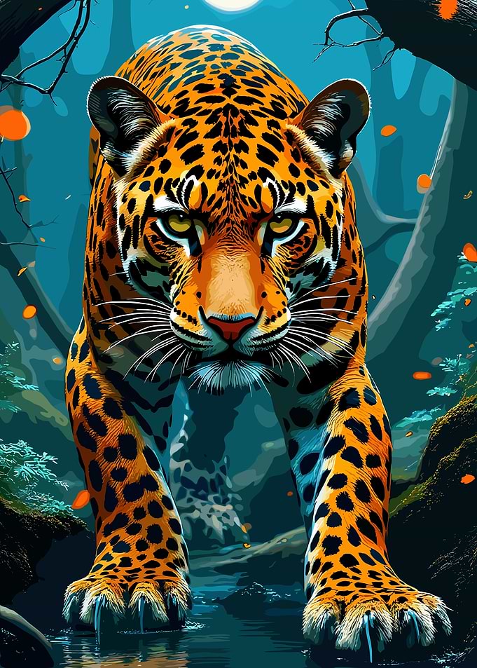 Jaguar in a dark forest