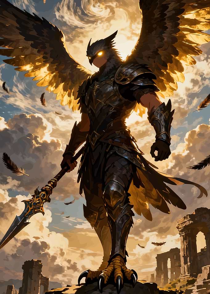Mythical Bird Warrior with Spear