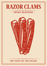 Razor Clams Poster, Vintage Seafood Art Print, Fresh Ocean Wall Decor