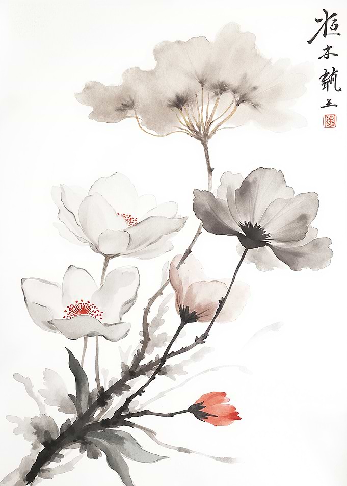 Chinese Ink Painting of Flowers