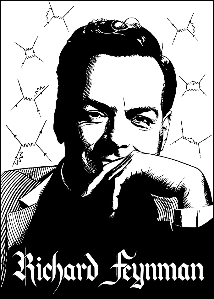 Richard Feynman Portrait with Physics Diagrams