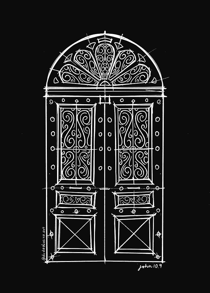 Ornate Arched Door Sketch