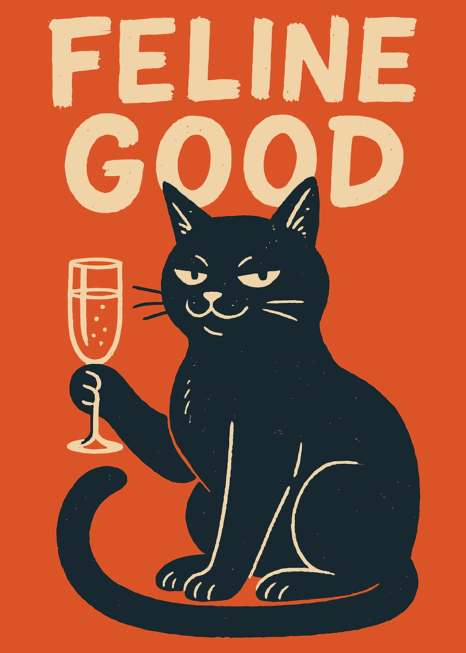 Feline Good Cat with Champagne