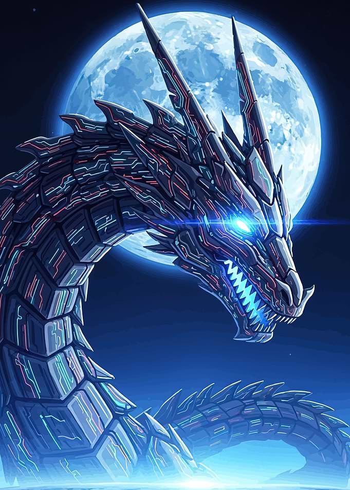 Cyberpunk Dragon Under the Moon
