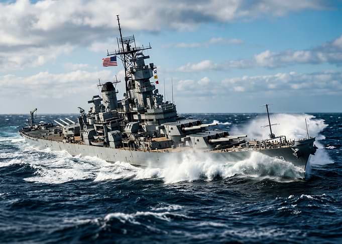 Battleship in Rough Seas