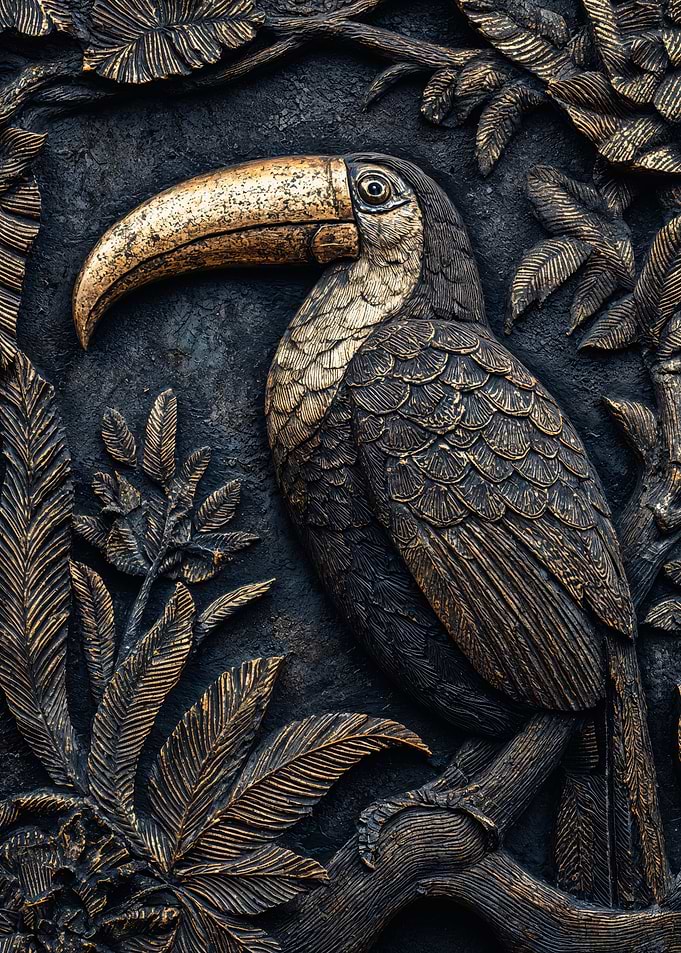 Golden Toucan Bird Stone Relief