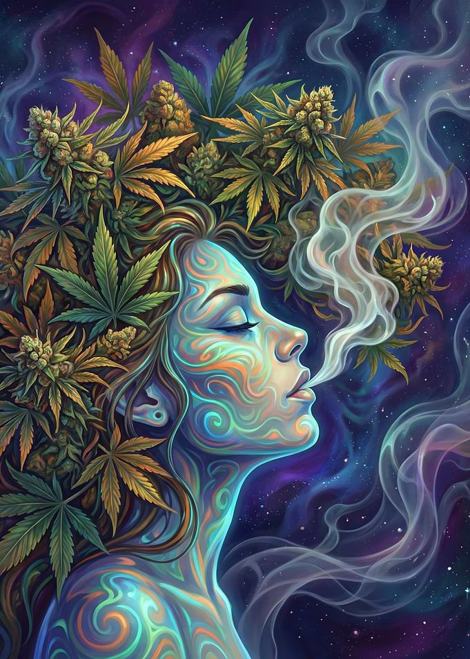 Psychedelic Woman with Cannabis Hair