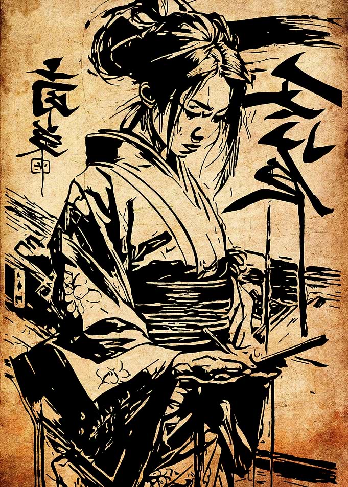 Samurai Woman Writing