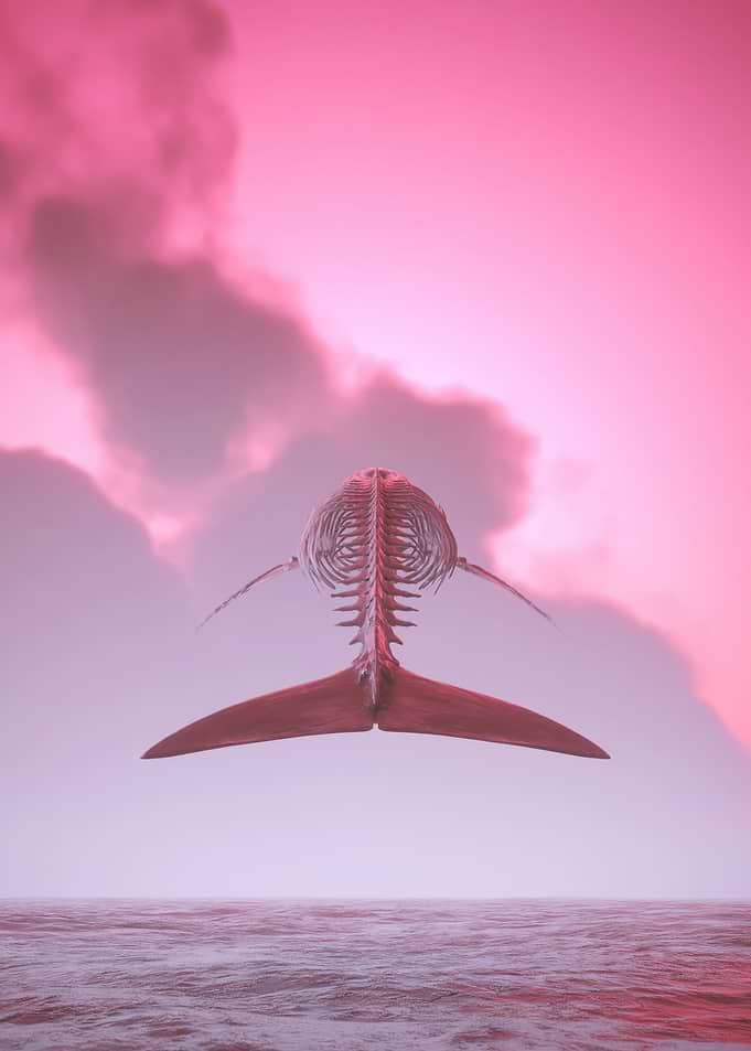 Surreal Whale Skeleton in Pink Sky