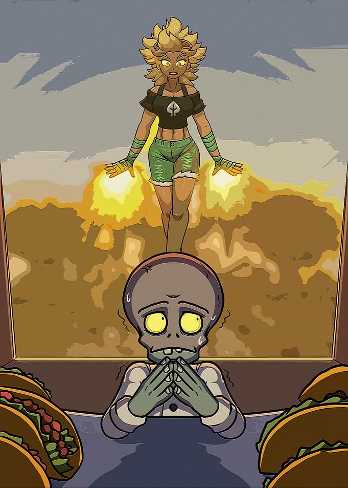Fiery Sunflower vs. Scared Zombie