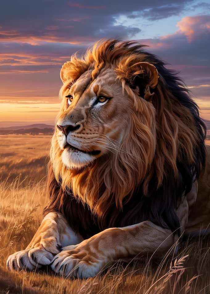 Majestic Lion in Savannah Sunset