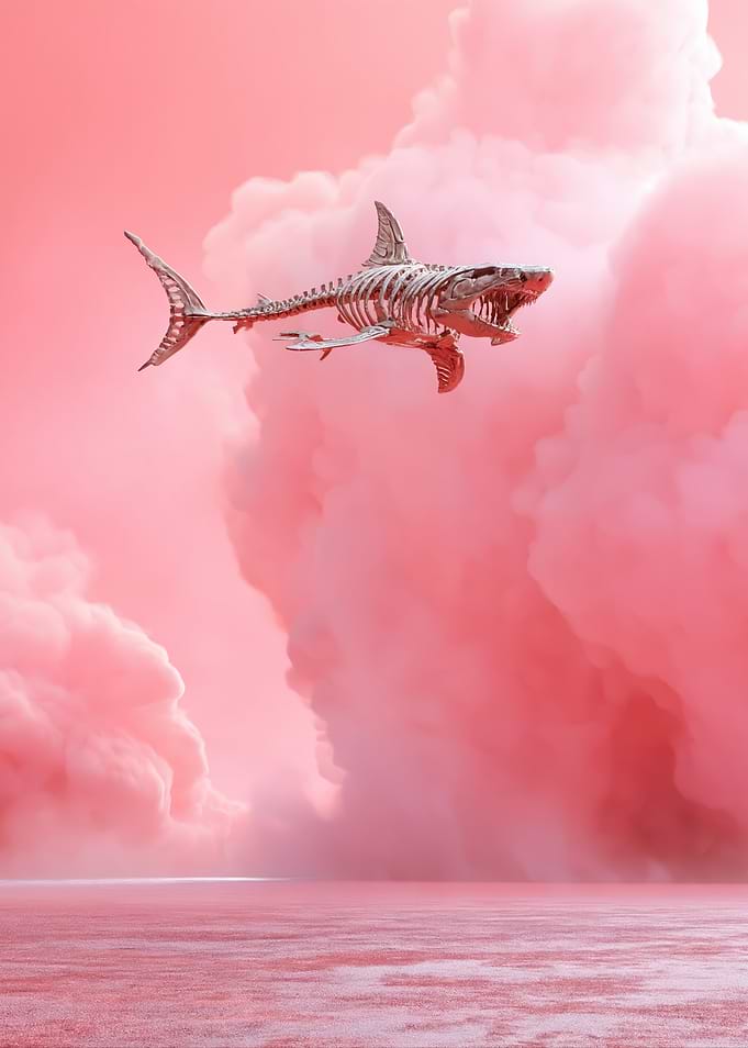 Shark Skeleton in Pink Clouds