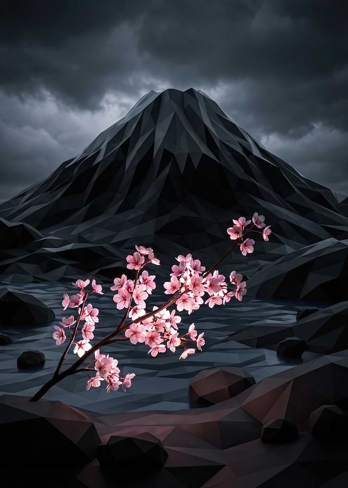 Low Poly Mountain and Cherry Blossoms