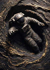 Golden Astronaut Swirling Black Hole Stone Relief