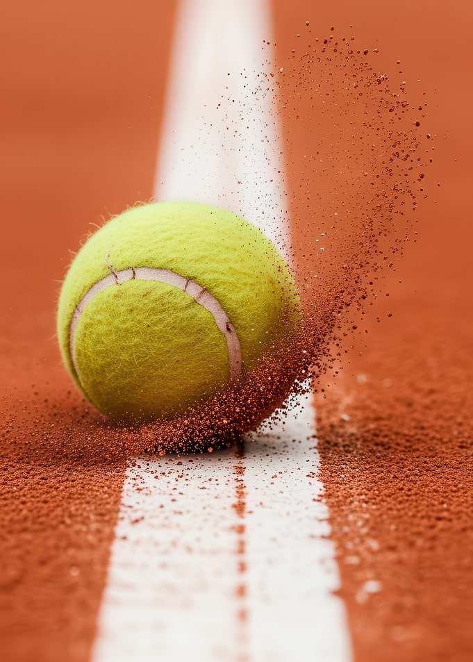 Tennis ball on clay court