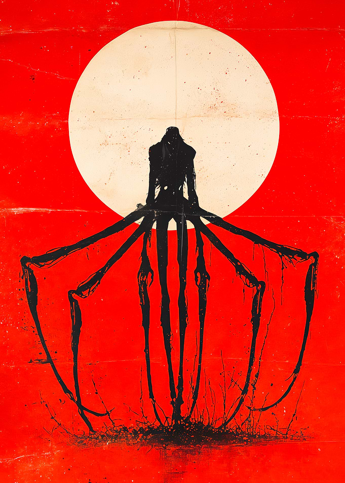 Giant Spidery Monster Silhouette Moon