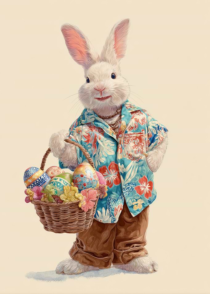 Happy Easter Bunny – Colorful Eggs & Tropical Style