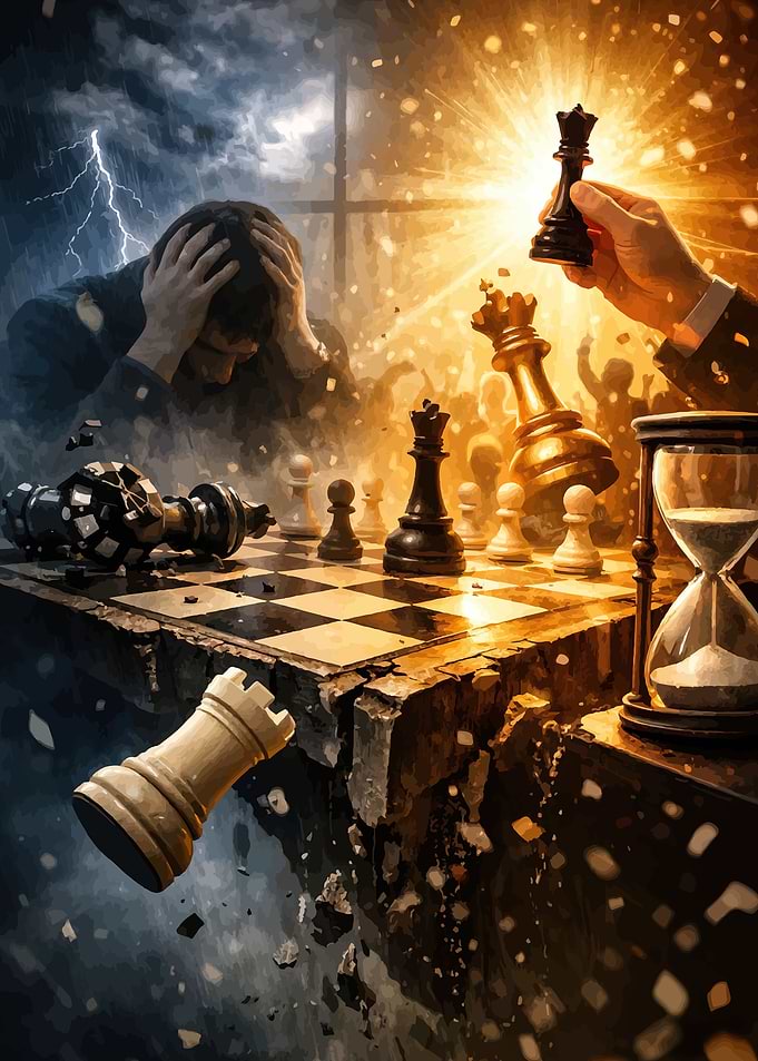 Chess Game with Dramatic Lighting