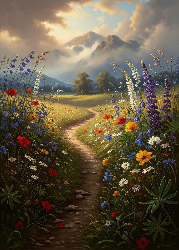 Wildflower Path to Mountains