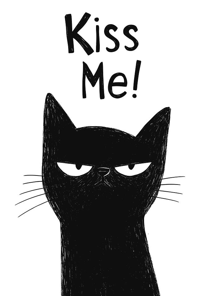 Grumpy Black Cat Says Kiss Me