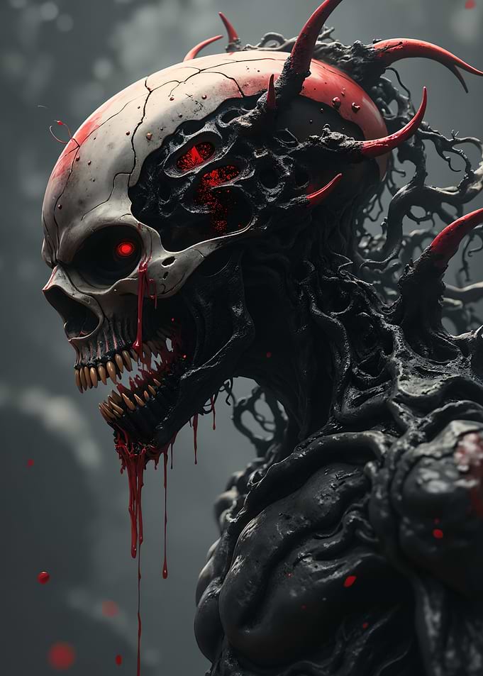 Demonic Skull Creature with Red Eyes