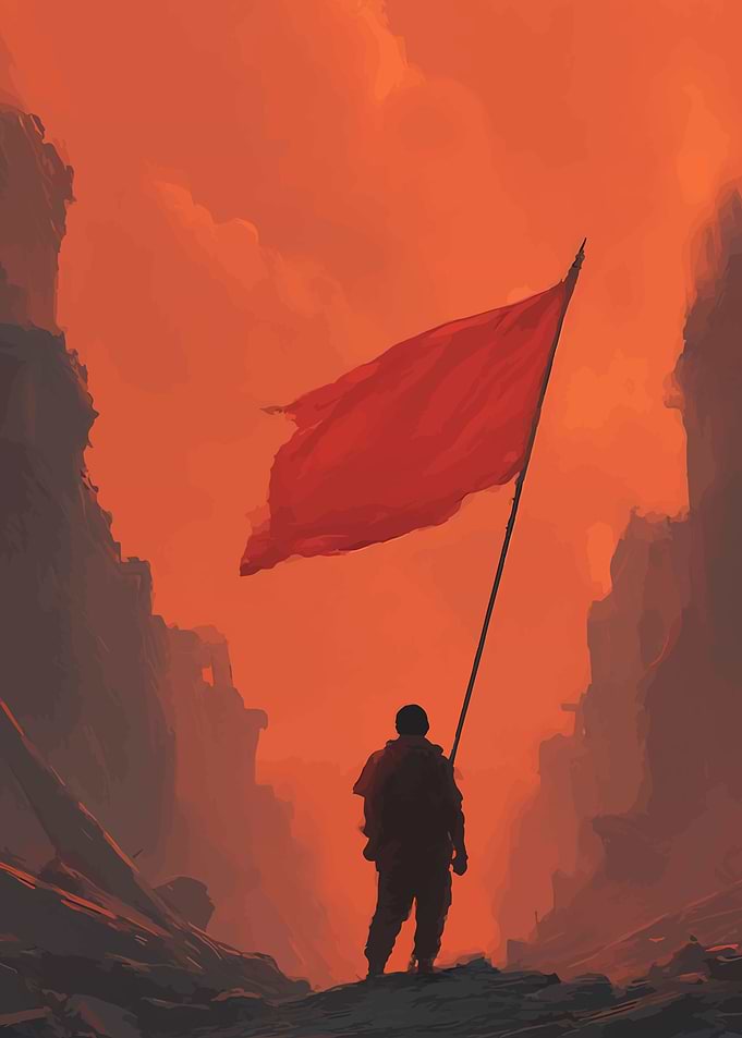 Lone Soldier with Red Flag
