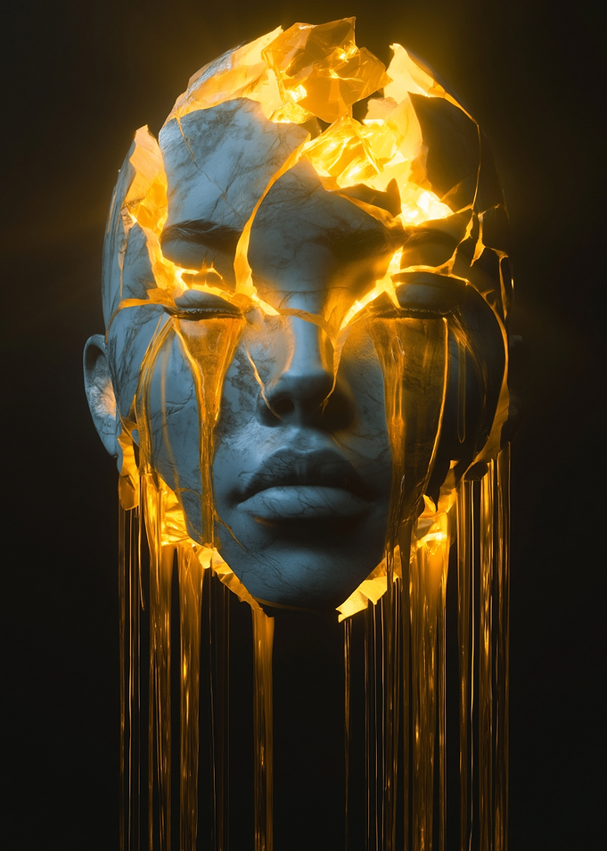 Cracked Head with Molten Gold Drips