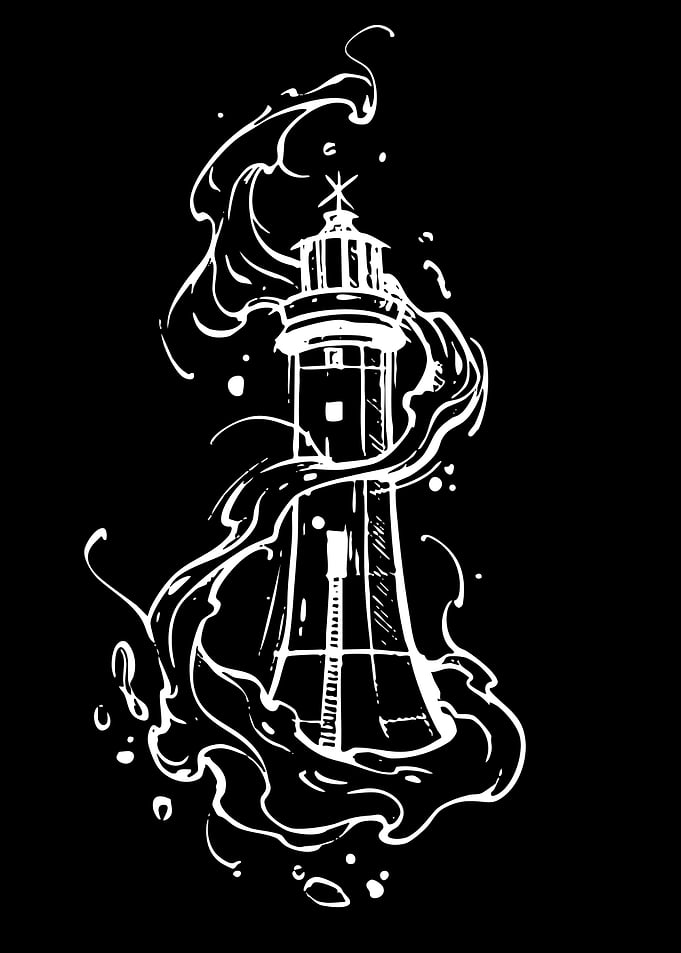 Lighthouse in Swirling Smoke