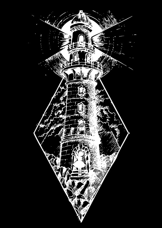Lighthouse with Girl and Moon