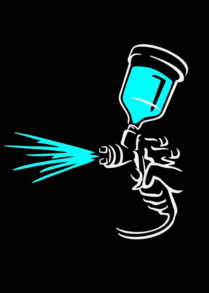 Spray Gun Spraying Blue Paint